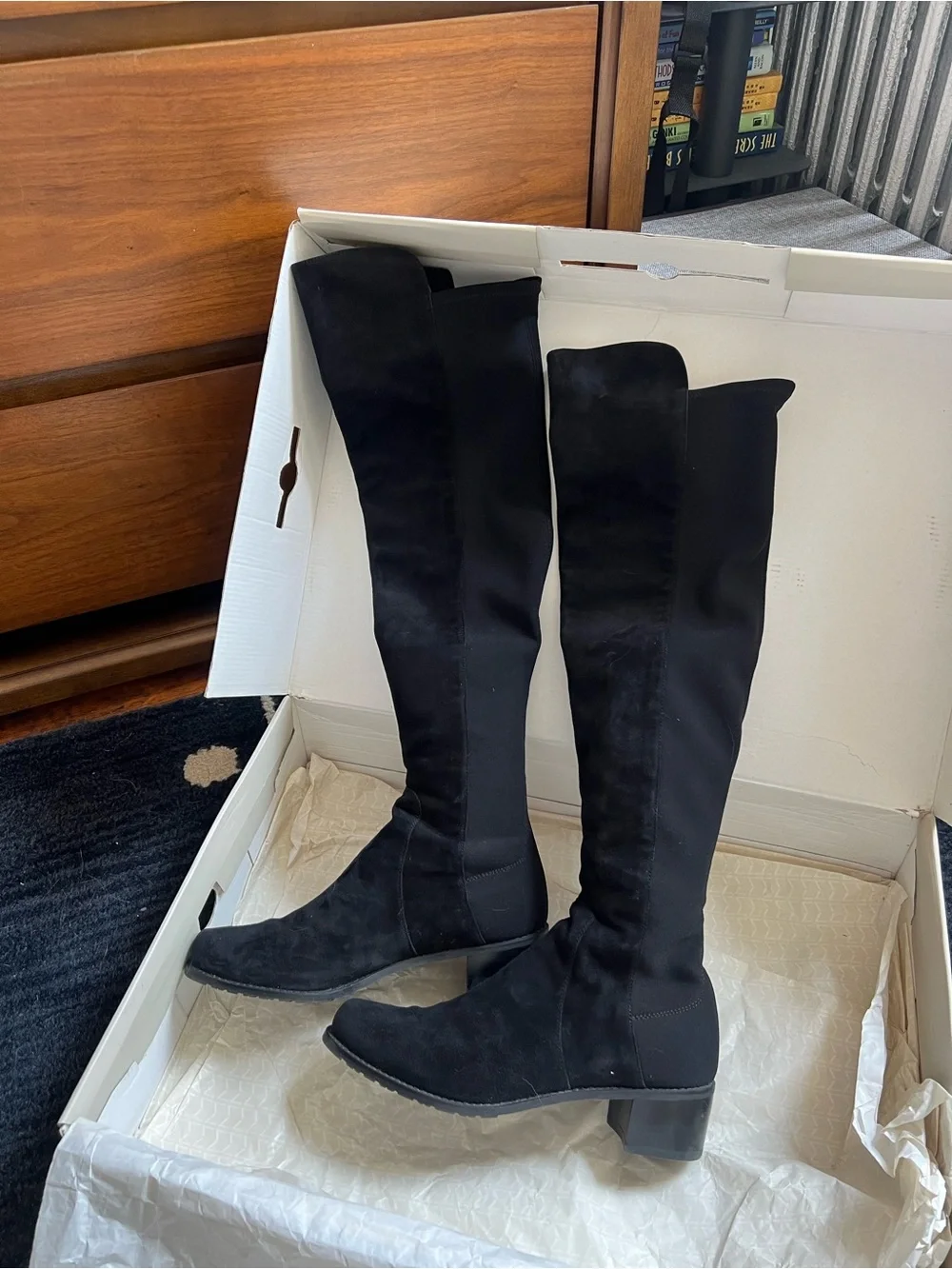 Stuart Weitzman Reserve Over Knee Stretch Suede Boots, Black, 7.5